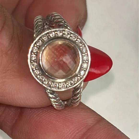 David Yurman Sterling Silver and Morganite with Diamond Ring